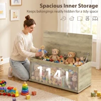 HOMCOM Large 114L Storage Chest Grey Wood Bench Trunk with Safety Lid for Bedroom Hallway and Living Room 100 x 40 x 40cm(m-4)