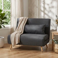 HOMCOM Fotoliu Extensibil 3 în 1 cu Spătar Reglabil pe 3 Niveluri și Pernă, Material Textil cu Aspect de In, Gri(m-10)