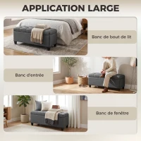HOMCOM Banc de rangement pouf salon bout de lit coffre de rangement pour salon, chambre, entrée, 100 x 40 x 44 cm, gris foncé(m-8)