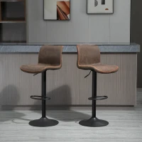 HOMCOM Lot de 2 tabourets de Bar Vintage réglable pivotant avec Repose-Pied PU Marron surpiqûre Orange(m-15)