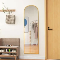 HOMCOM Oglindă de Podea și Perete Modernă din Aliaj de Aluminiu cu Suport Pliabil, 50x161.5 cm, Aur(m-8)