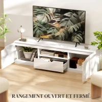 HOMCOM Meuble TV 160 cm, meuble télé pour téléviseur jusqu'à 65 pouces avec 2 portes et tiroir, blanc(m-4)