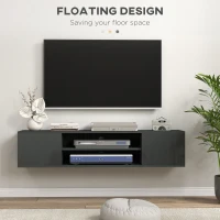 HOMCOM Floating TV Stand Cabinet for TVs up to 60", Wall Mounted TV Unit with Open Shelf, Storage Cupboards and Cable Management for Living Room, Grey(m-4)