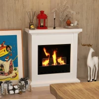 HOMCOM Camino a Bioetanolo con 3 Bruciatori Durata 1.5-3 Ore, Capacità 1.2L e Copertura 16-18㎡, 63.5x24x66cm, Bianco(m-7)