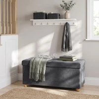 HOMCOM Velvet Upholstered Foldable Ottoman Footrest, Storage Ottoman Bench with Wood Legs for Living Room, Grey(m-9)