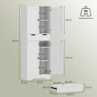 HOMCOM Meuble de salle de bain, meuble de rangement avec tiroir et 4 portes, style moderne, 60 x 30 x 160 cm, blanc(m-3)