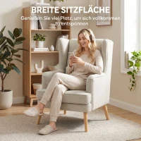 HOMCOM Akzentstuhl, Sessel mit Leinen-Optik, hoher Rückenlehne, breitem Sitz, Lendenkissen, Beige(m-5)