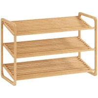 HOMCOM Scaffale Scarpiera a 3 Livelli per 12 Scarpe con Ripiani a Doghe in Bambù, 76x33x50.8 cm, Colore Legno(m-1)