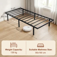 HOMCOM 3ft Single Bed Frame with Underbed Storage, Metal Platform Bed Frame with Steel Slat Support, No Box Spring Needed(m-3)