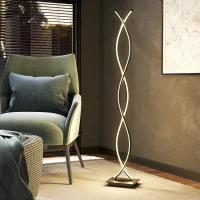 HOMCOM Lampada da Terra LED a Doppia Spirale, Lampada da Salotto con Luminosità Regolabile, Interruttore a Pedale, Nero(m-8)