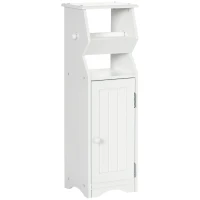 kleankin Mobiletto da Bagno in MDF Bianco con Armadietto e Spazio per Carta Igienica, 19x15x56 cm(m-1)
