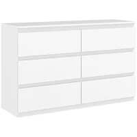 HOMCOM Commode 6 tiroirs meuble de rangement sans poignées design minimaliste 120 x 39 x 75 cm blanc(m-1)