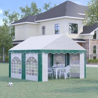 Outsunny 4 x 4m Garden Gazebo with Sides - Galvanised Marquee Party Tent Featuring Four Windows and Double Doors, Ideal for Parties, Weddings, and Events(m-12)