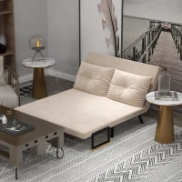 HOMCOM 4-in-1 Velvet-Feel Double Sofa Bed, with Pillows - Beige(m-10)
