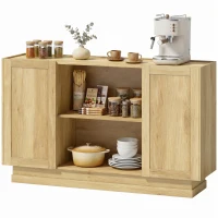 HOMCOM Sideboard Buffet Cabinet, 133 cm Storage Cabinet with 2 Open Shelves, 2 Cupboards and Soft Close Doors, Natural(m-14)