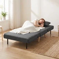 HOMCOM Fotoliu Extensibil 3 în 1 cu Spătar Reglabil pe 3 Niveluri și Pernă, Material Textil cu Aspect de In, Gri(m-8)