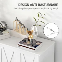 HOMCOM Mobilă Multifuncțională din MDF cu 4 Niveluri, 2 Rafturi Reglabile și 5 Picioare de Susținere, 120x37x75 cm, Albă(m-7)