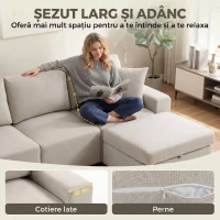 HOMCOM Canapea de Colț 3 Locuri, Respirabilă, cu Taburet cu Depozitare, Bej(m-7)