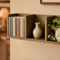 HOMCOM Wooden Shelf Organiser Unit, Wall Mounts Set of 2 84 CD / 56 DVD/Blu-ray/ Media Storage Racks 4 Cubes, Walnut Brown(m-11)