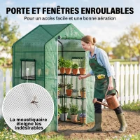 Outsunny Serre de jardin avec 1 porte, 2 fenetres et 2 étagères en forme de U pour Légumes Plantes Fleurs Bâche PE 140x73x190 cm(m-6)