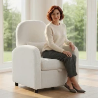 HOMCOM Fotoliu de Salon Tapițat cu Spațiu de Depozitare Ascuns, Spătar Înalt, Fotoliu Modern cu Cotiere, Pernă Lombară și Șezut Spațios, din Pluș Teddy, pentru Dormitor și Sufragerie, Crem(m-2)