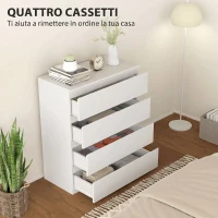 HOMCOM Cassettiera 4 Cassetti Moderna senza Maniglie per Camera e Soggiorno, 80x39x95 cm, Bianco(m-5)