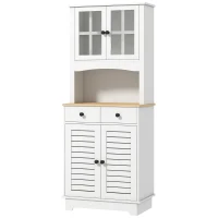 HOMCOM Küchenschrank mit Glastüren, 2 Schubladen, Geschirrschrank, Esszimmerschrank, Holz, 68 x 39,5 x 170 cm, Weiß(m-11)