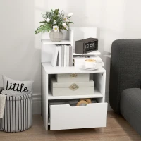HOMCOM Mesa de Cabeceira de Madeira Moderna com Gaveta e Prateleiras de Armazenamento 45x35x73 cm Branco(m-10)
