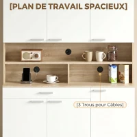 HOMCOM Buffet haut cuisine, armoire de cuisine, 6 portes, tiroir et étagères ouvertes, 120x40x175cm, blanc et bois naturel(m-5)