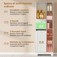 HOMCOM Armadietto da Bagno Bianco, Cesto Biancheria Inclinabile, Cassetti(m-4)