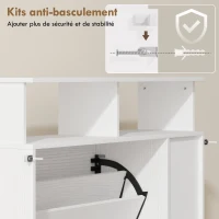 HOMCOM Meuble à chaussures, armoire à chaussures, 2 tiroirs rabattables, compartiments ouverts et étagère réglable, blanc(m-9)