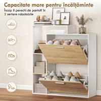 HOMCOM Dulap Pantofi cu 2 Sertare Rabatabile, Slim, Alb și Lemn(m-5)