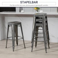 HOMCOM Set 4 Scaune de Bar din Oțel cu Suport pentru Picioare, Argintiu(m-6)