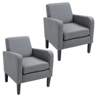 HOMCOM 2 Pieces Modern Armchairs with Rubber Wood Legs, Upholstered Accent Chairs, Single Sofa for Living Room, Bedroom, Grey(m-11)