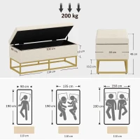 HOMCOM Banco de Armazenamento Retangular Estofado em Linho com Pés de Aço para Sala de Estar Dormitório 110x44x48 cm Bege(m-3)