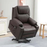 HOMCOM Poltrona Alzapersona Reclinabile fino a 135° con Portabicchieri, Telecomando e Poggiapiedi 88x92x106 cm, Marrone(m-2)