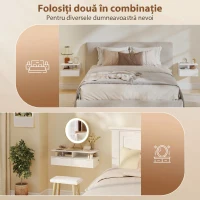 HOMCOM Set 2 Noptiere Suspendate: Stație de Încărcare, Sertar, Raft, Alb(m-6)