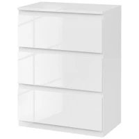 HOMCOM Cómoda com 3 Gavetas de Madeira Cómoda de Dormitório Cómoda Branca Estilo Moderno 55x34x75 cm Branco Brilhante(m-11)