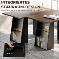 HOMCOM Schreibtisch mit 4 offenen Ablagen, Industrial Design, 140 cm, Braun-Schwarz(m-5)