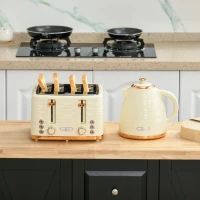 HOMCOM 3000W 1.7L Rapid Boil Kettle & 4 Slice Toaster, Kettle and Toaster Set with 7 Browning Controls and Crumb Tray, Beige(m-7)