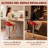 HOMCOM Set 2 Sgabelli da Bar Girevoli con Poggiapiedi, Altezza Regolabile Base in Acciaio Seduta in ABS, Rosso(m-4)