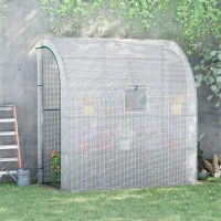 Outsunny 7' x 3' x 7' Outdoor Walk-In Greenhouse, Plant Nursery with Roll-up Windows, PE Cover, and 3 Wire Shelves, White(m-2)