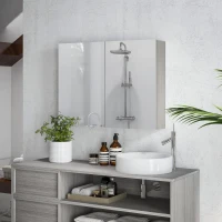 HOMCOM Armoire murale salle de bain avec miroir, meuble salle de bain, double portes et étagères réglables, 80x15x60cm, gris(m-10)