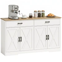 HOMCOM Sideboard Buffet Schrank, 140 cm Farmhaus Küchen-Schrank mit 2 Schubladen und 2 Schränken, Weiß(m-12)