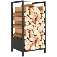Outsunny Scaffale Portalegna da Esterno e Interno in Acciaio con Base Rialzata, 39x35x76cm, Nero(m-1)