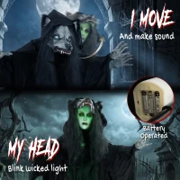 HOMCOM 67"/170cm Life Size Animated Ghost with Werewolf Mask, Halloween Decorations Outdoor Indoor, Scary Halloween Animatronic(m-4)