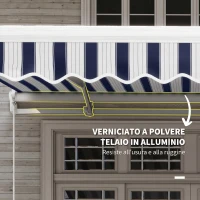 Outsunny Tenda Parasole per Esterno Estensibile in Alluminio e Poliestere con Manovella, 395x245 cm, Blu e Bianca(m-6)