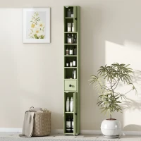 kleankin Badezimmerschrank schmal mit Schublade und 4 offenen Fächern für kleine Räume 20 x 20 x 180 cm Grün(m-8)