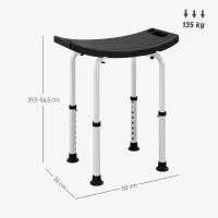 HOMCOM Banco de Duche com Altura Ajustável em 8 Posições com Base de Borracha Antiderrapante 50x36x39,5-56,5 cm Preto(m-3)