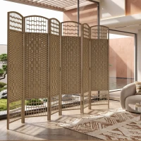 HOMCOM Biombo Separador de Ambientes de 6 Paneles Plegable de Cuerda de Papel 160x170cm Decoración para Dormitorio Natural(m-7)